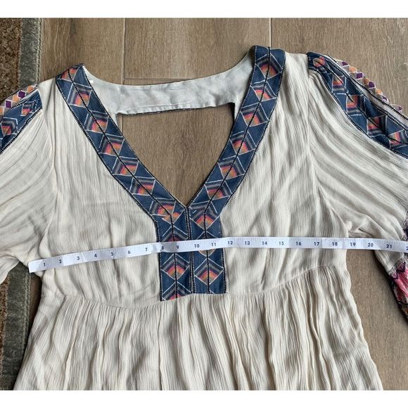 Free People Terra Nova boho blue purple print lined Tunic Mini Dress sz L - Picture 6 of 12